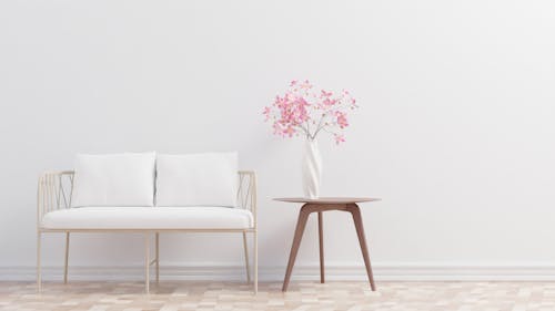 Pink Flowers on Brown Wooden Seat