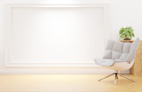 A Cushioned Chair Beside White Wall with Boarder