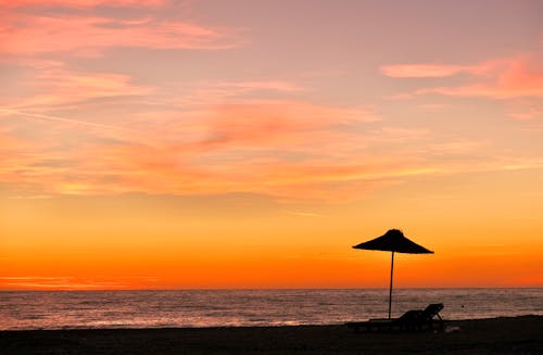 Silhouette of Beach Umbrella on the Beach during Sunset