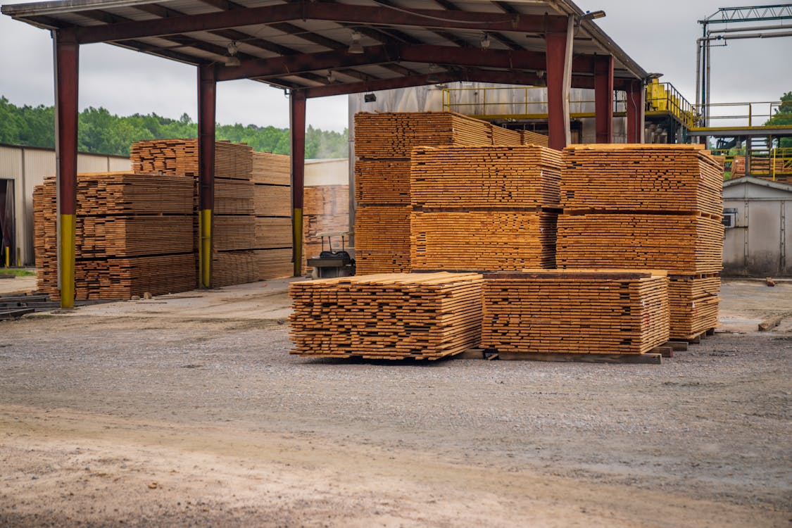 Stacks of new wooden pallets
