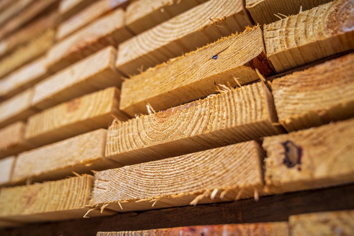 Stacked lumber boards for construction