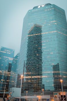 View of modern glass skyscrapers in Toronto showcasing urban architecture.