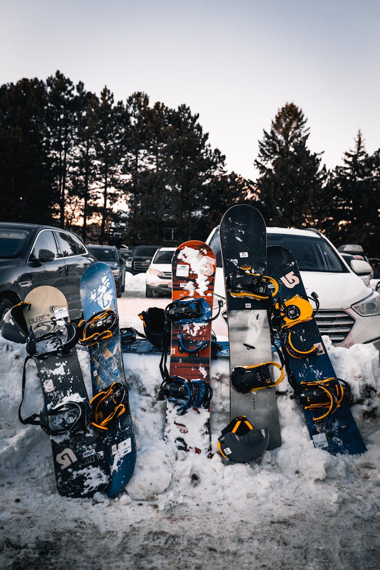 Snowboards By Parking Lot