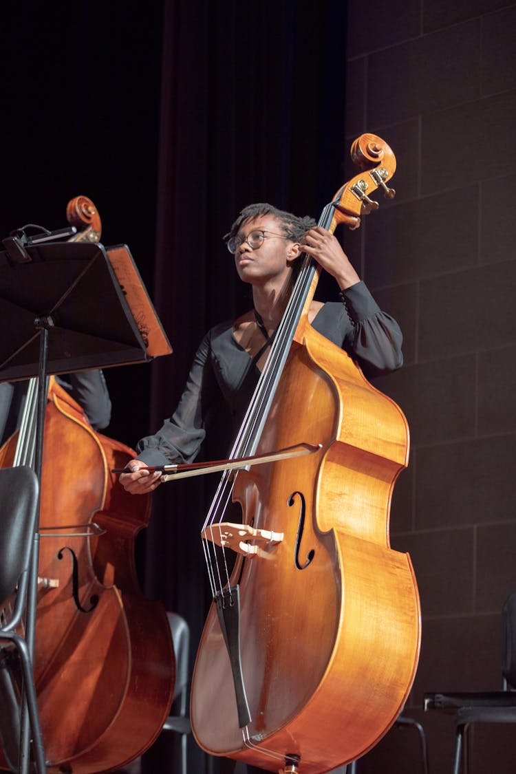 Man Playing Double Bass On Stage