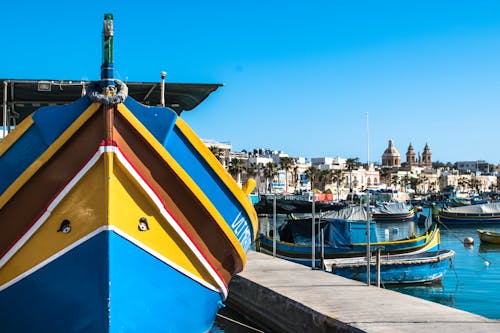 Boats Dock in Marsaxlokk Bay in Malta