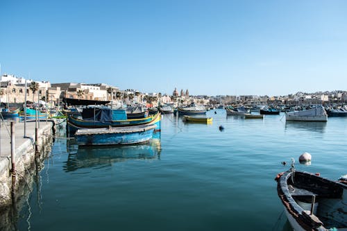 Boats Moored in City Marina