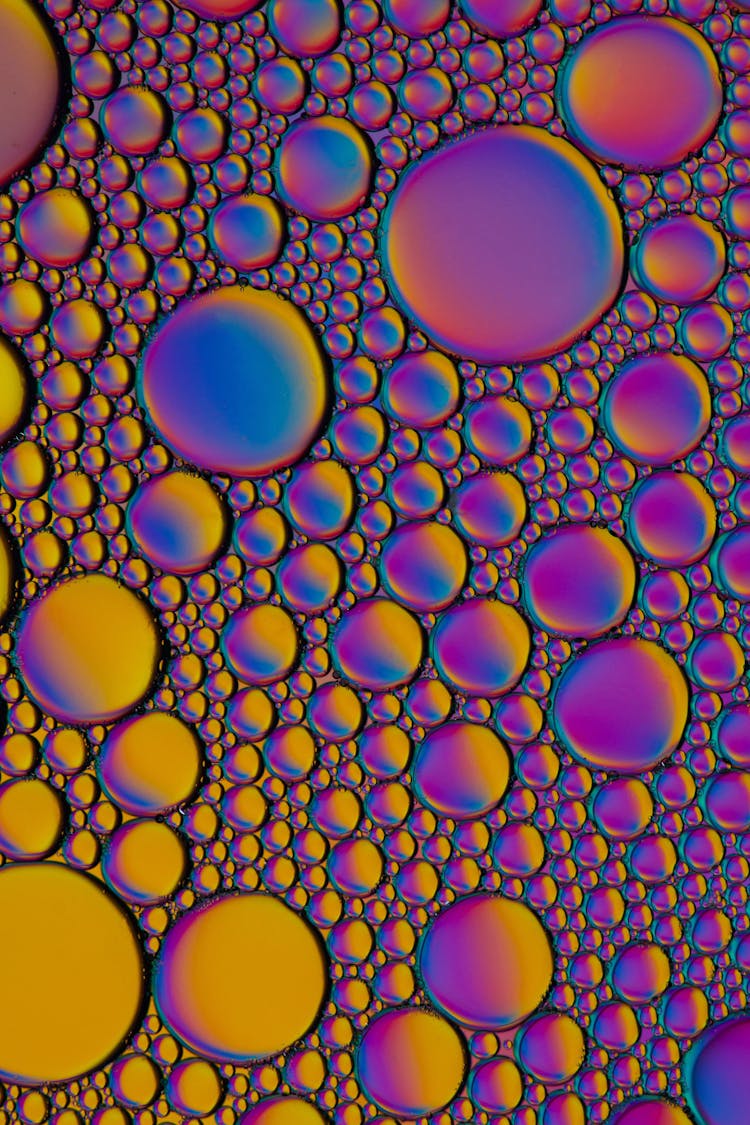 Yellow And Purple Macro Shot Of Bubbles 