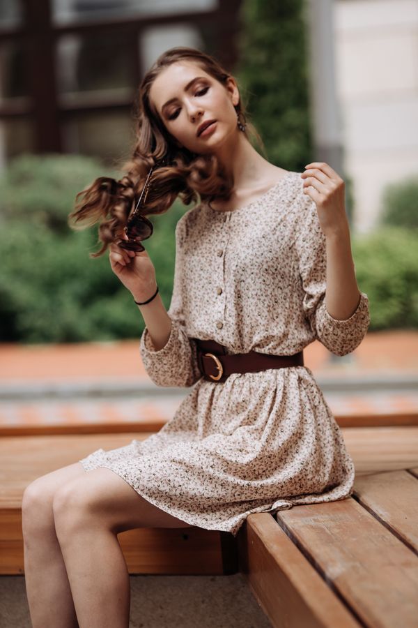 Woman in a casual relaxed shirt dress