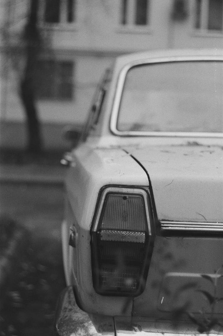 Back View Shot Of An Old Classic Car