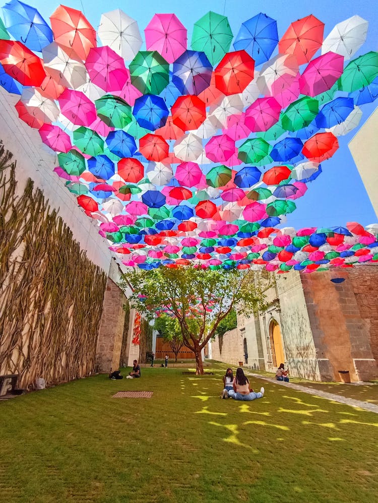 Colourful Umbrellas In Centro Cultural San Pablo, Oaxaca, Mexico