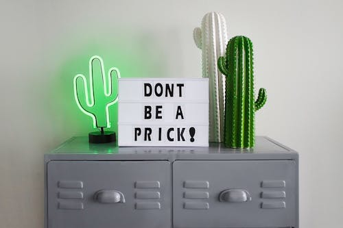 Groen En Wit Cactustafeldecor Op Grijze Stalen Archiefkast