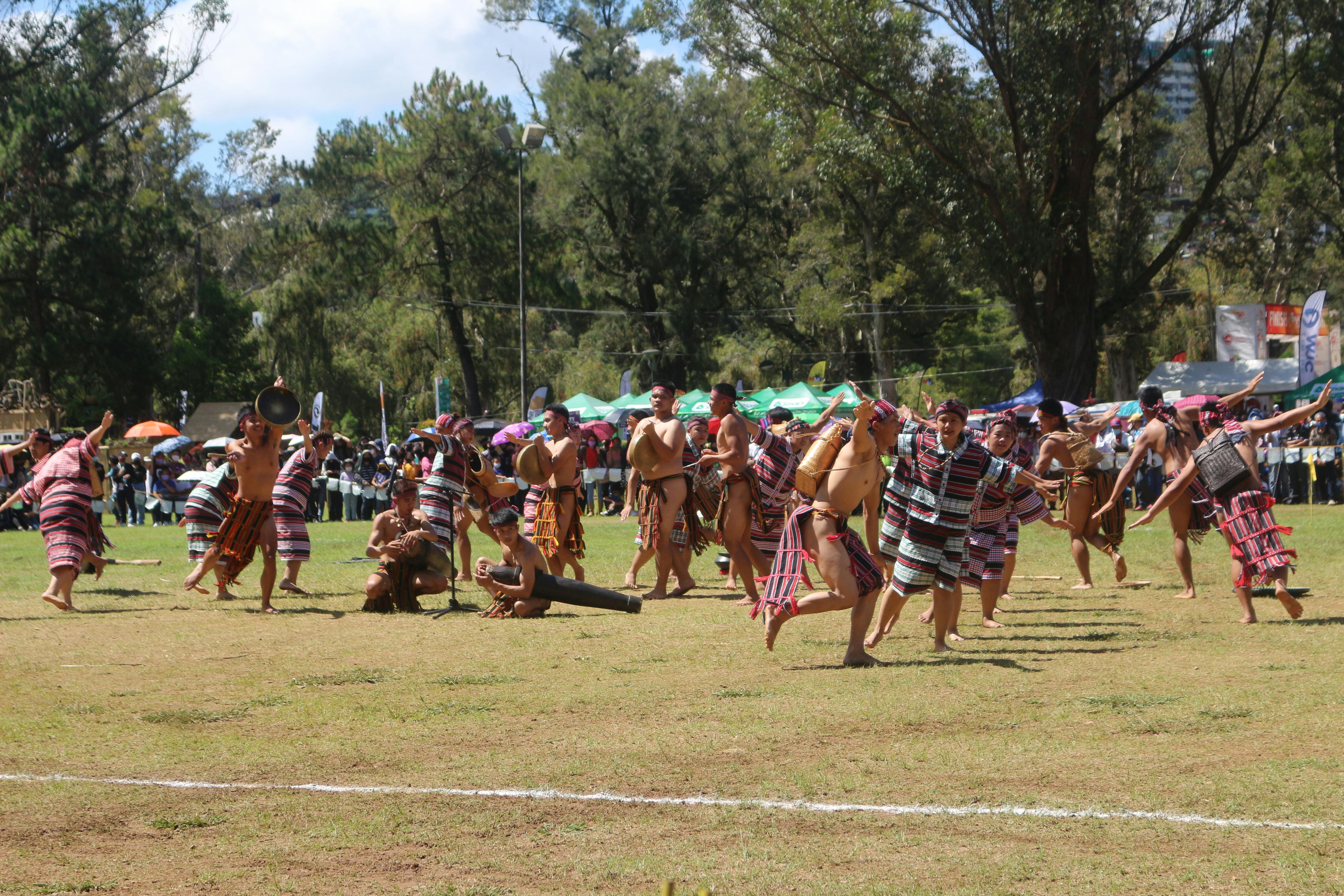 dancers in traditional clothing dancing on a grass field