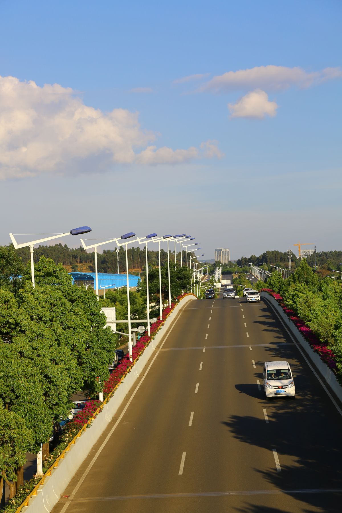 Highway with solar street lights