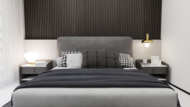 Explore a cozy and stylish Scandinavian bedroom with modern design elements and a warm ambiance.