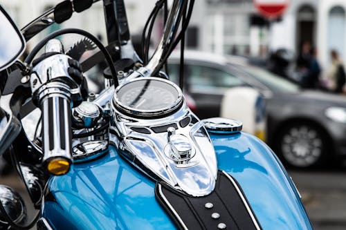 Close-up of the Speedometer on a Blue Motorcycle 