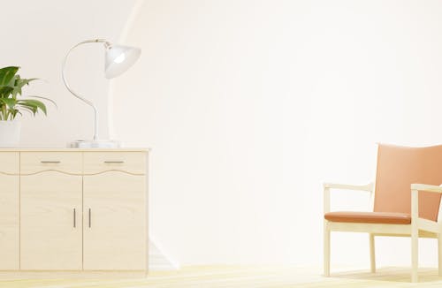 White Desk Lamp on Brown Wooden Table
