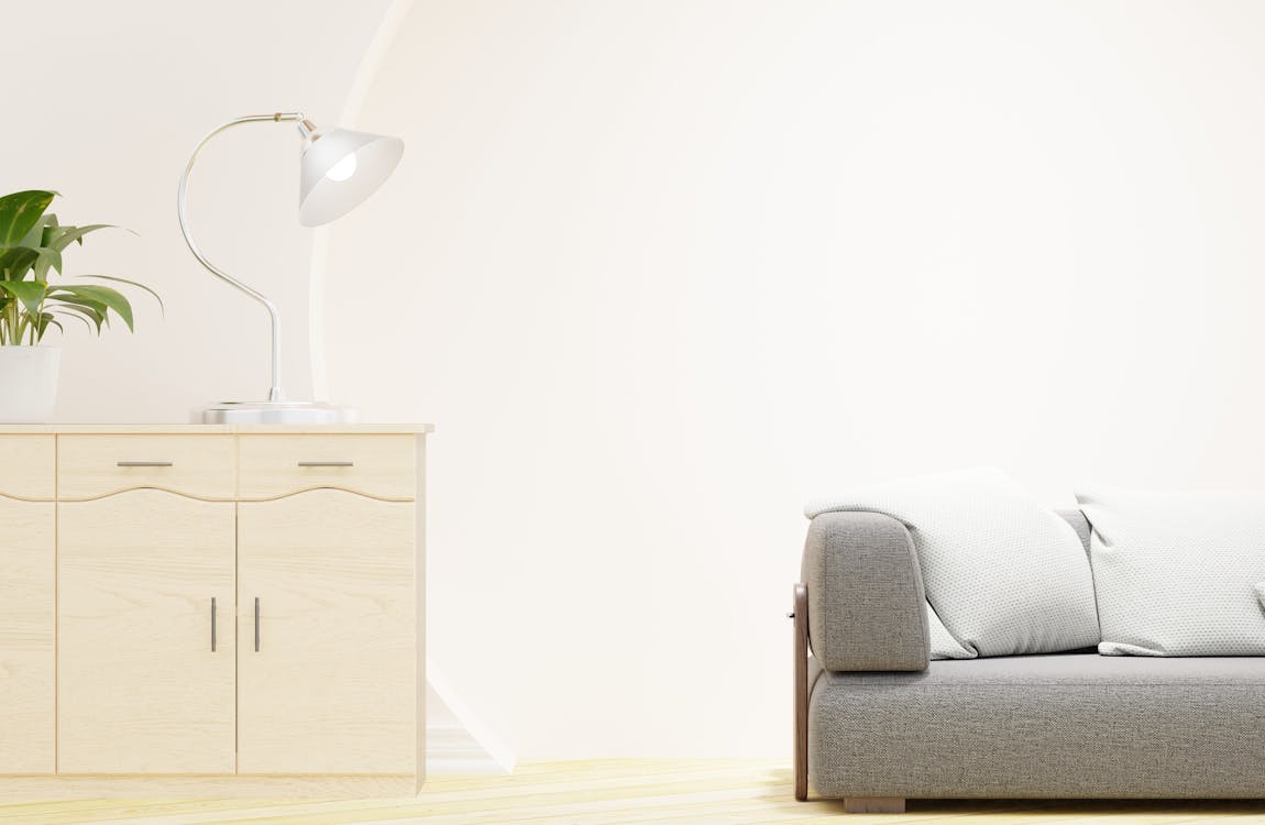 White Desk Lamp on Brown Wooden Nightstand