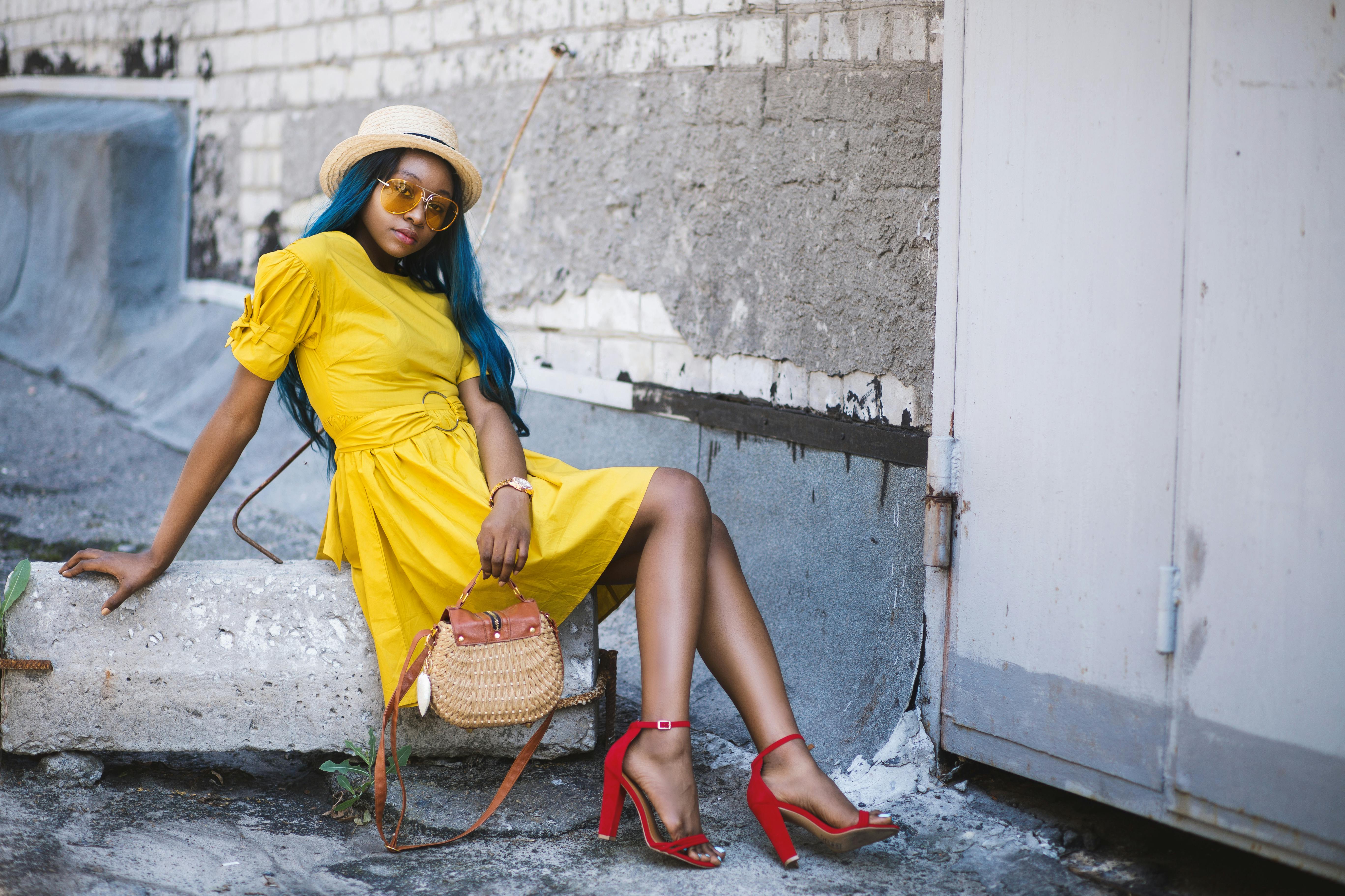 Woman yellow clearance dress