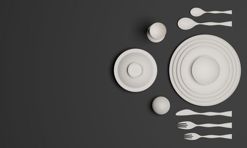 Free Minimalist design of white tableware on a sleek, dark background with ample copyspace. Stock Photo