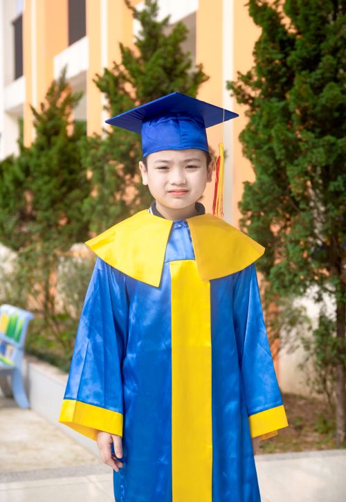 Free Young student smiling in blue graduation robe outdoors on a sunny day. Stock Photo