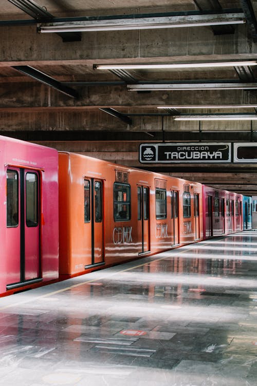 View of a Colorful Subway Train at a Station 