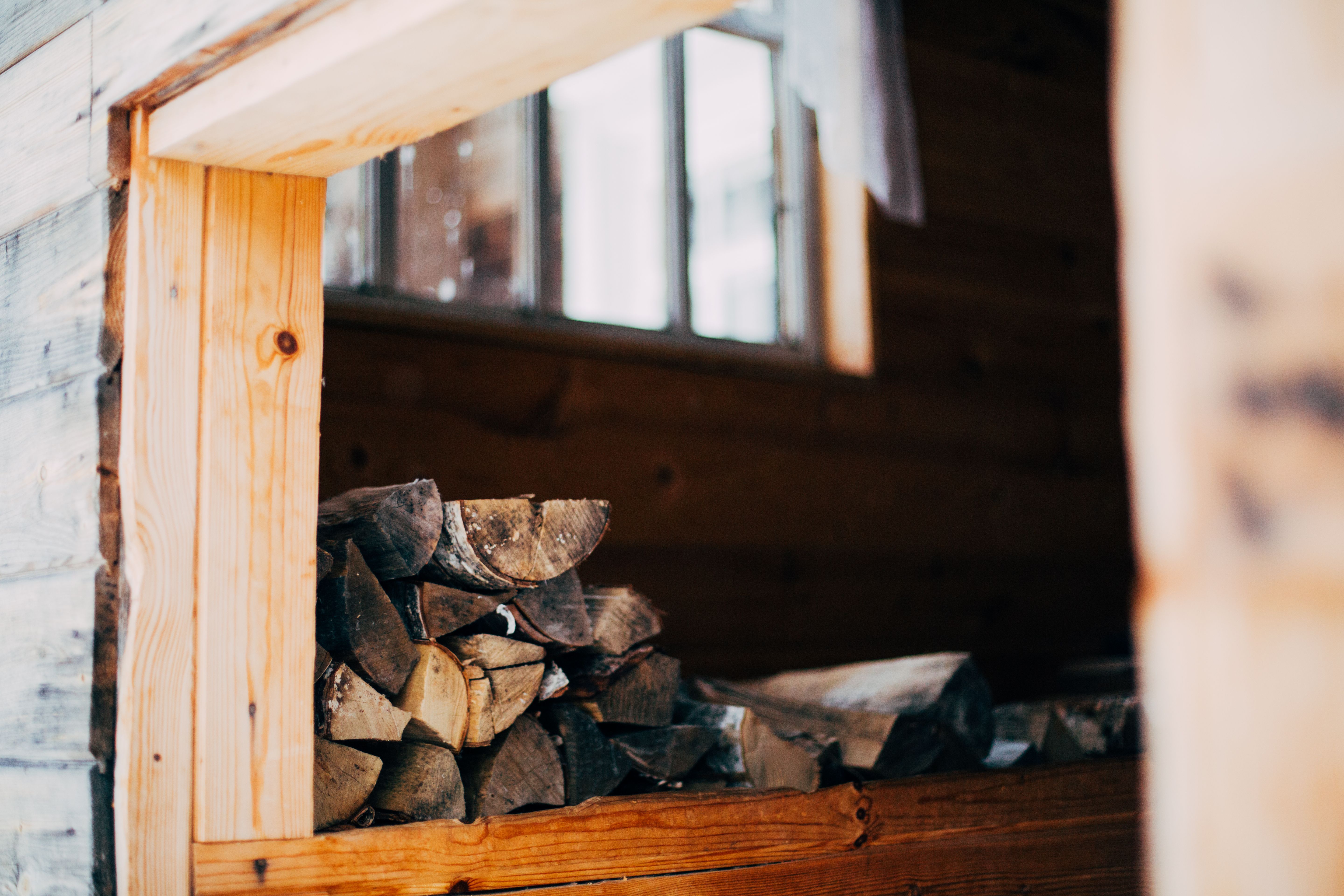 Firewood in rustic shed