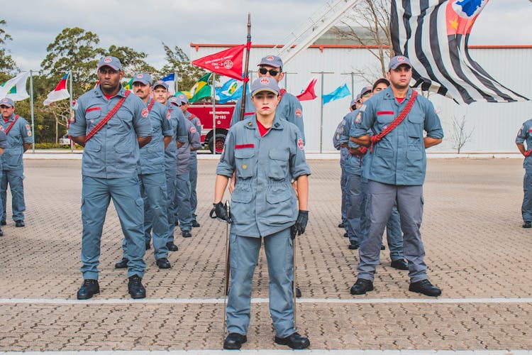 Group Of Soldiers Standing In Rows