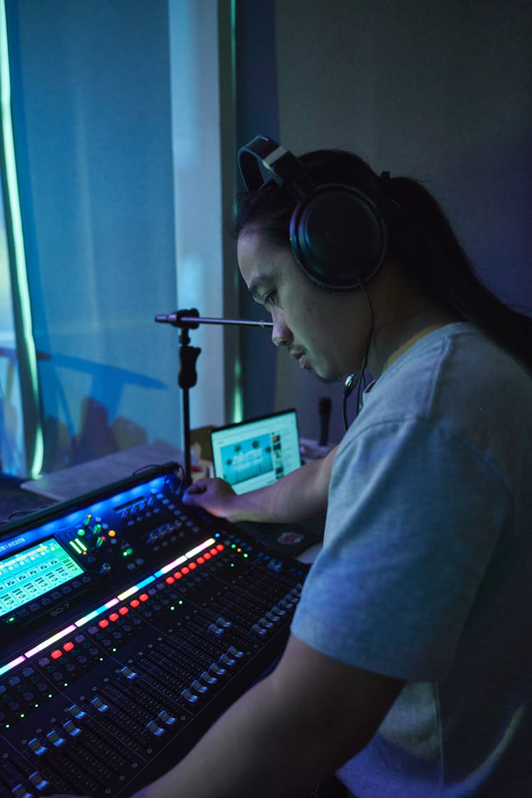 Sound Technician In A Recording Studio 