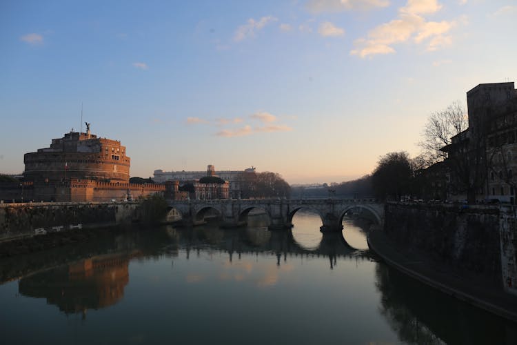 Mausoleum Of Hadrian Seen From Tiber In Rome, Italy