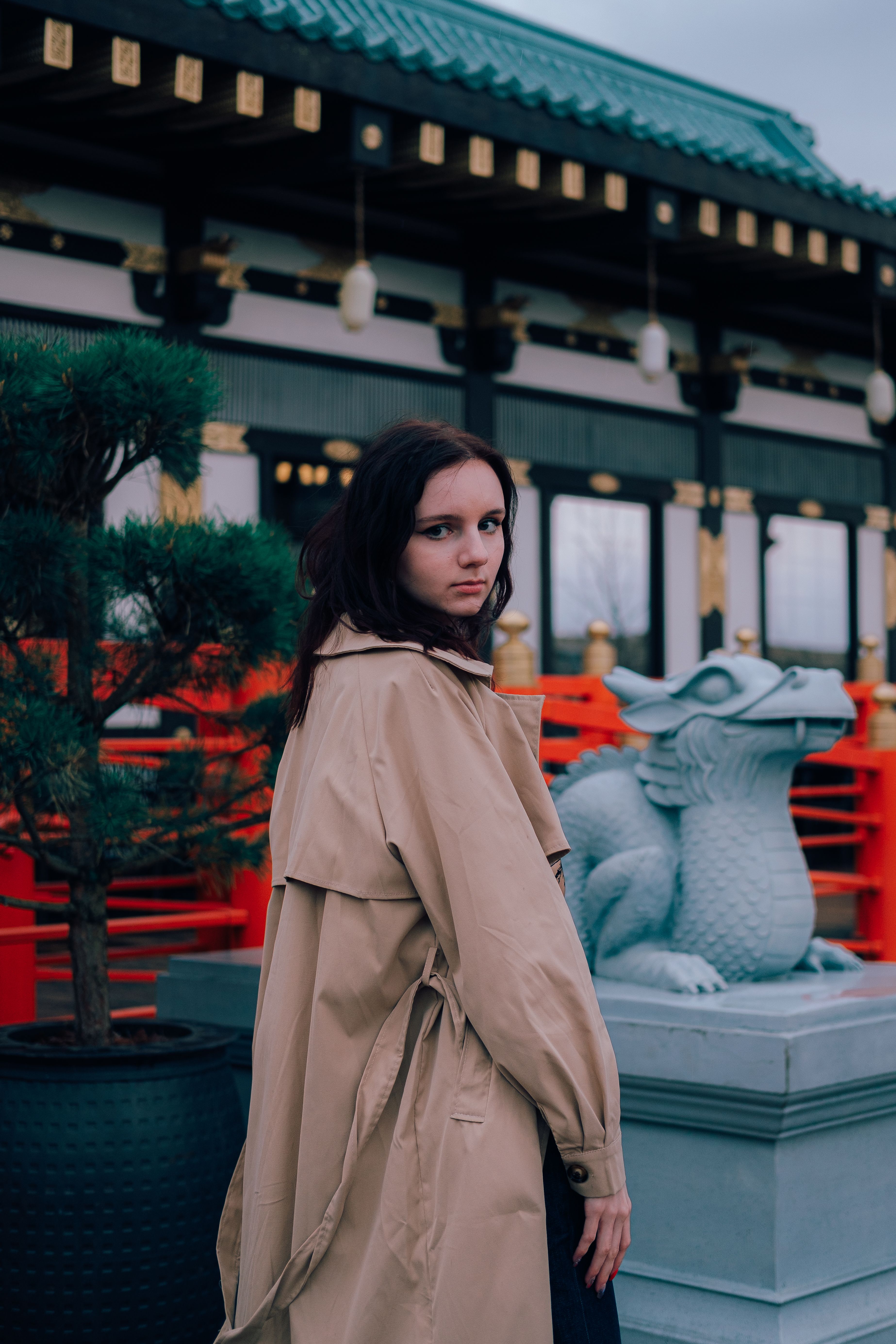 Portrait of Brunette Woman on City Street Wearing Trench Coat · Free ...