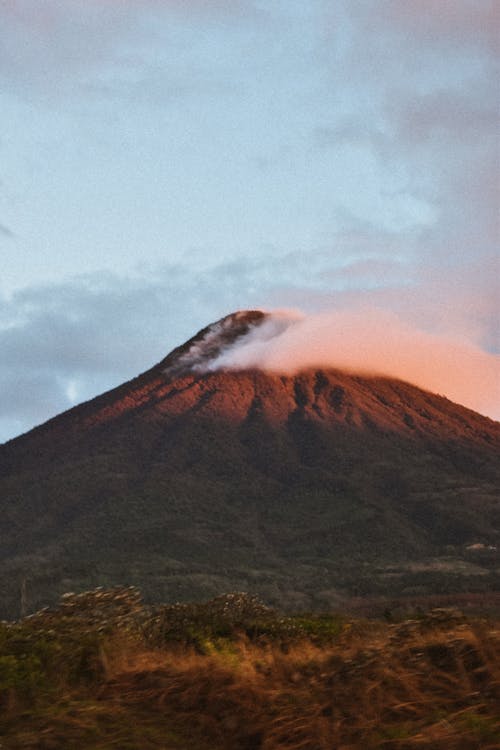 Scenic View of a Volcano Covered with Clouds 