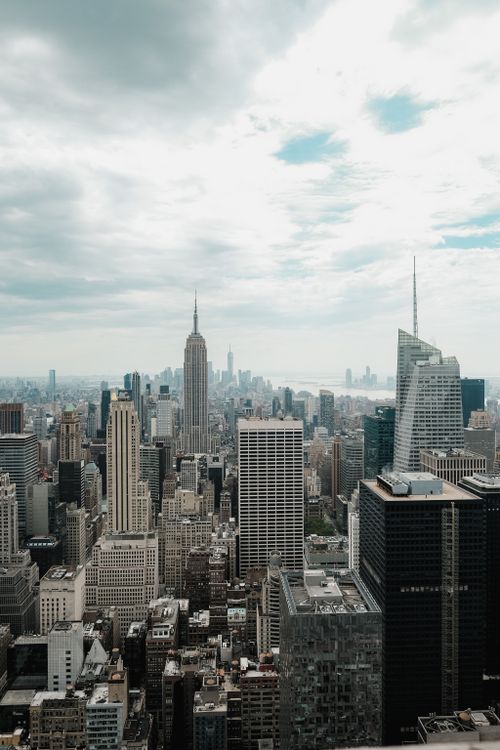 Free A stunning aerial view of New York City's iconic Manhattan skyline featuring famous skyscrapers. Stock Photo