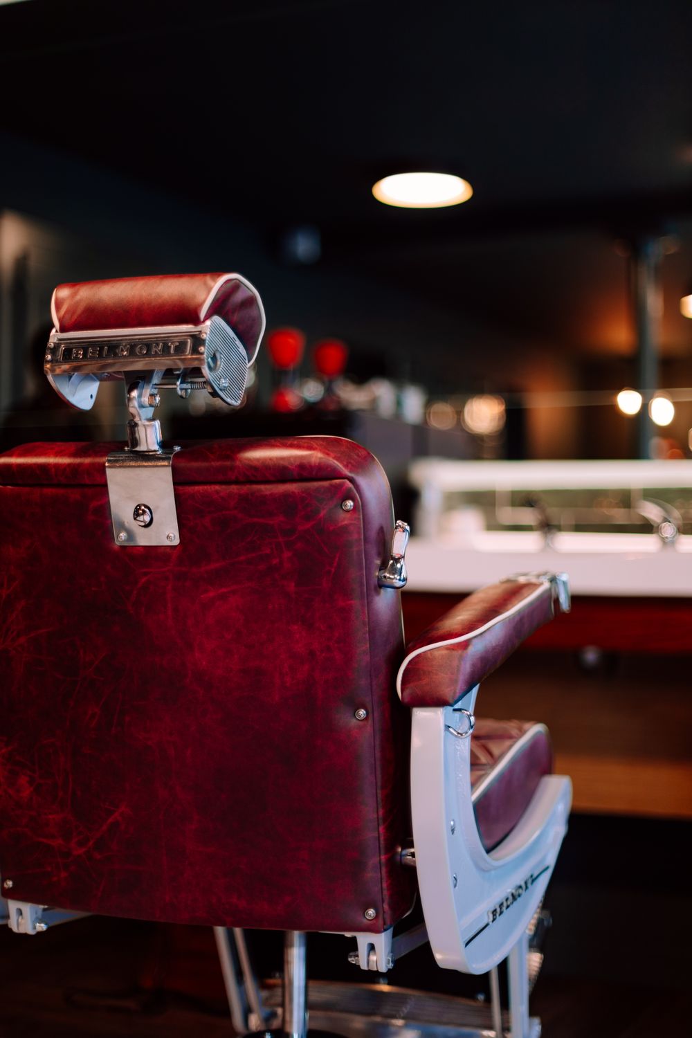 Heritage Barber Co. — vintage Belmont barber chair, oxblood leather