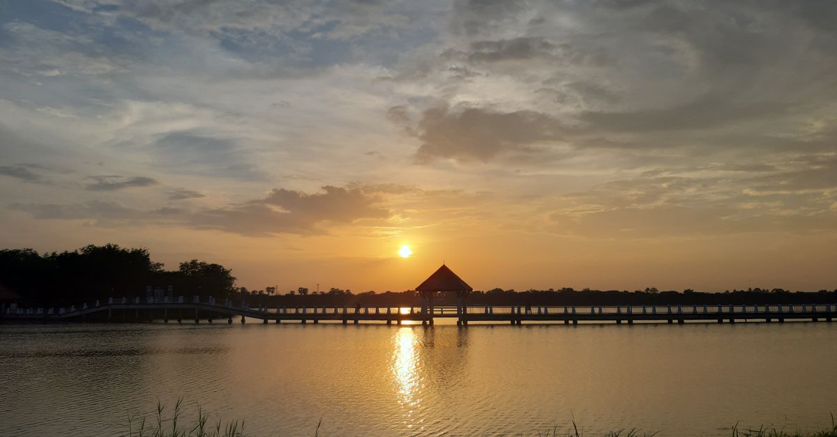 Sunrise over Ho Ghana with church building in background