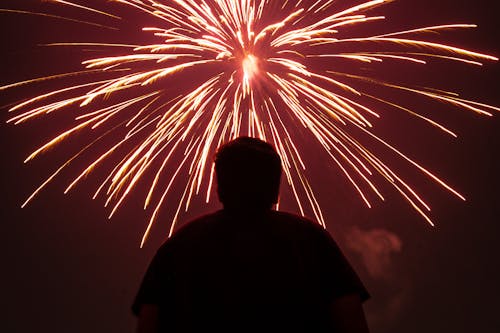 Low Angle Shot of Person watching a Firework Display 