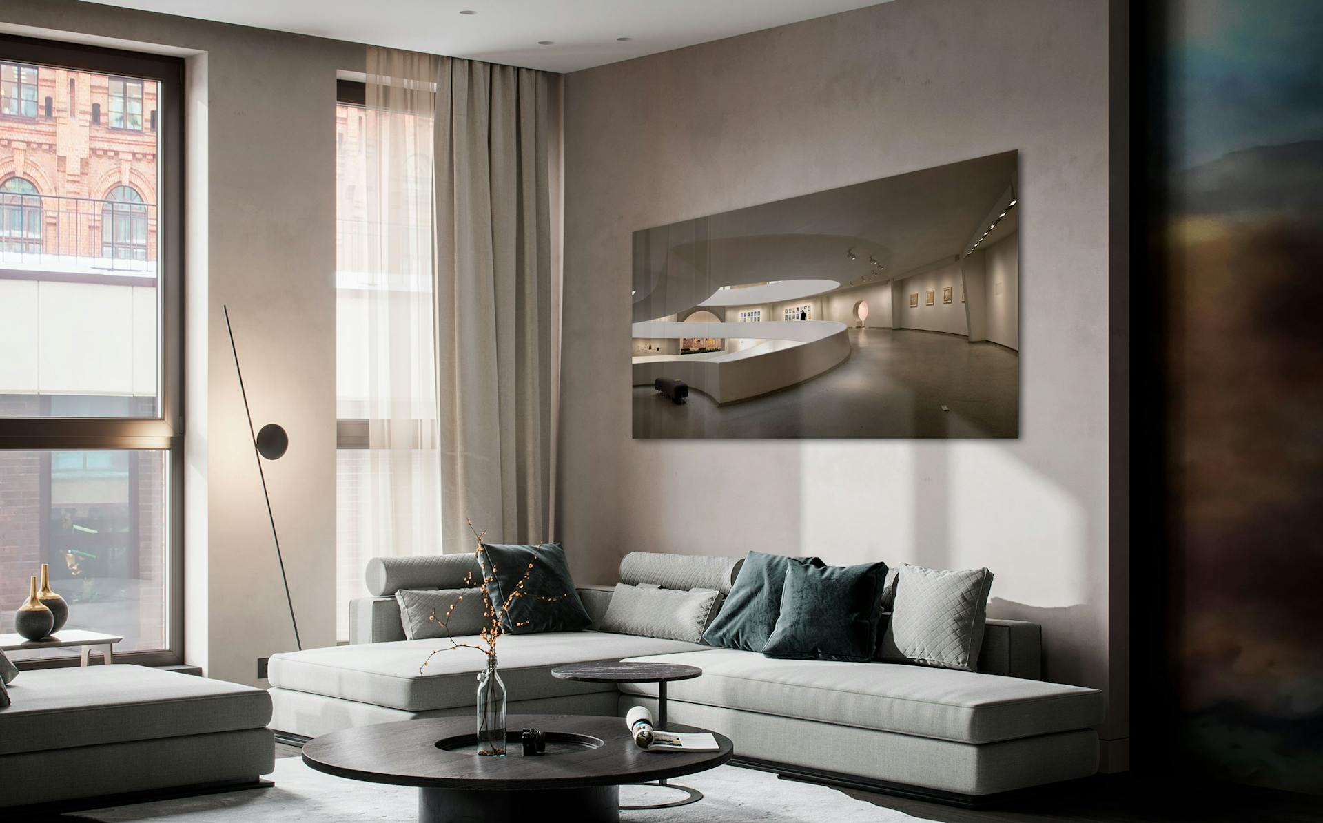 Contemporary living room in Madrid featuring sleek furniture and elegant decor.