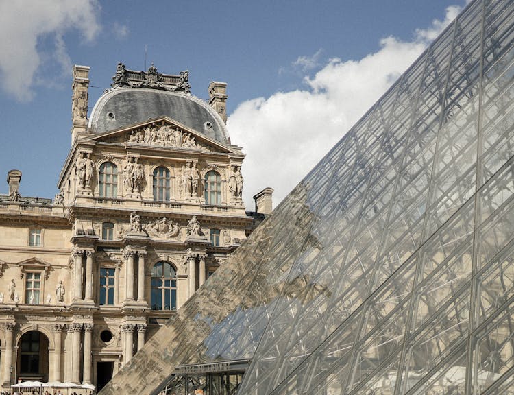 Exterior Of The Louvre Palace And The Pyramid