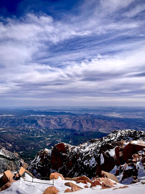 Aerial View of Mountains Under Cloudy Sky