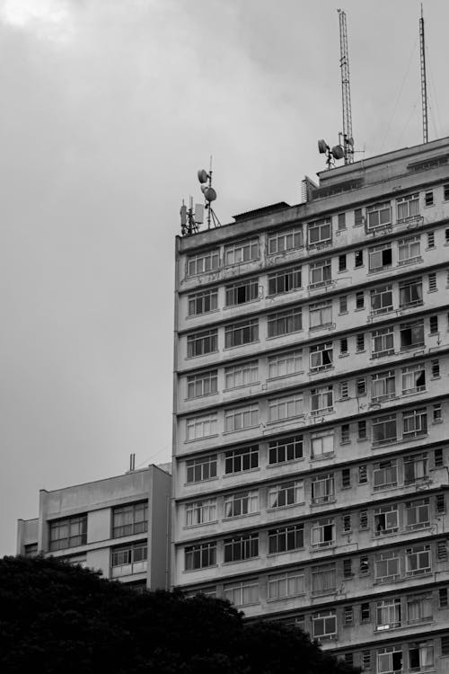 Photos gratuites de bâtiments, échelle des gris, horizon