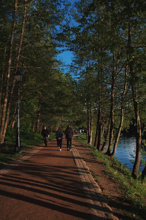 People Walking on a Pathway Near the Lake 