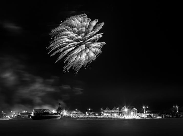 Black And White Photo Of Fireworks