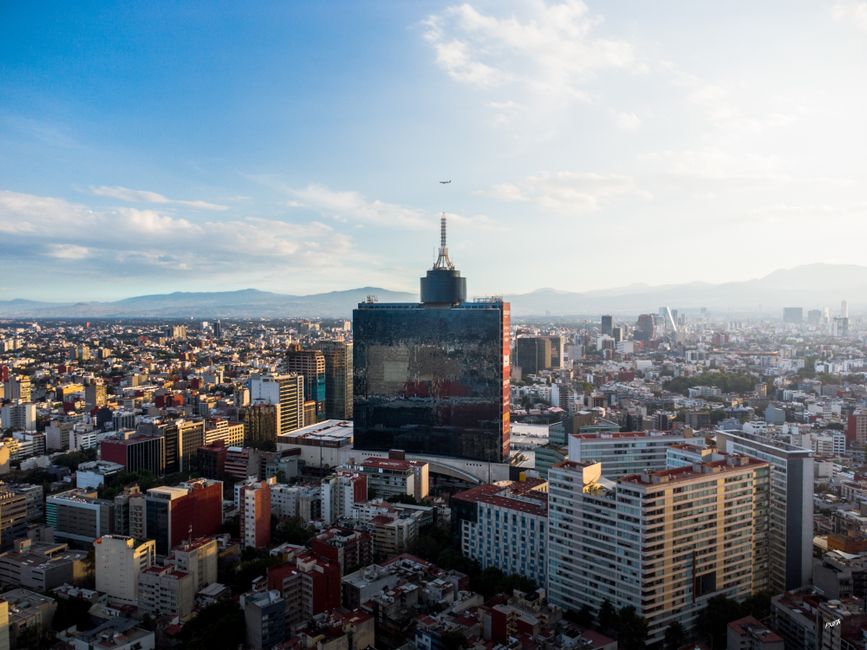 Stunning aerial view of Mexico City, showcasing its vibrant skyline and urban architecture.