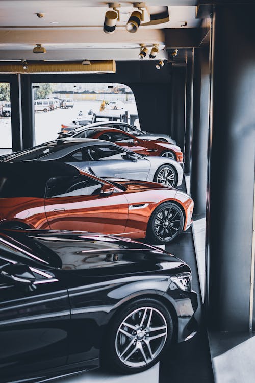 Free Five Assorted-color Cars Parked Inside Room Stock Photo