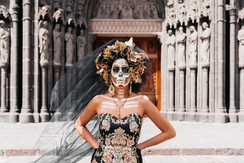 Woman in Makeup and Costume to Celebrate the Day of the Dead in Mexico 