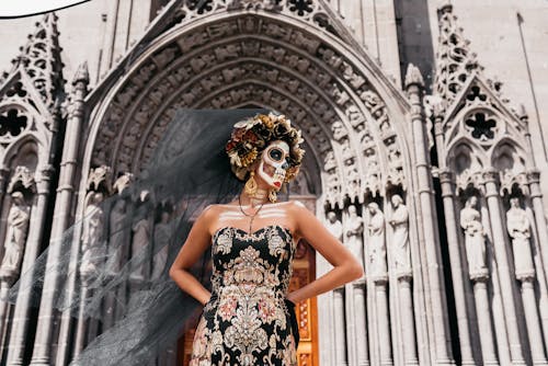 Woman in Makeup and Costume to Celebrate the Day of the Dead in Mexico 