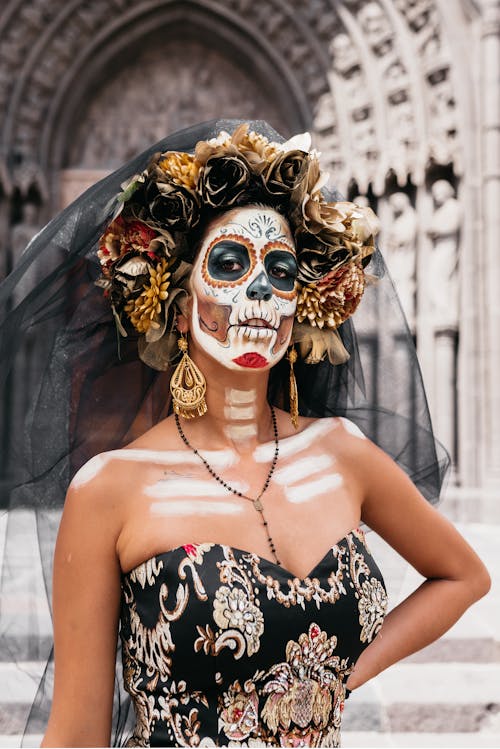 Woman in Makeup and Costume to Celebrate the Day of the Dead in Mexico 