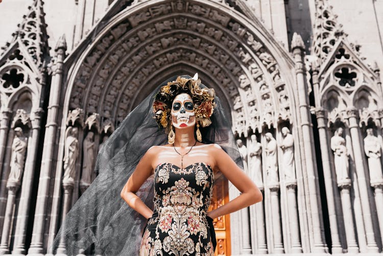 Woman In Makeup And Costume To Celebrate The Day Of The Dead In Mexico 