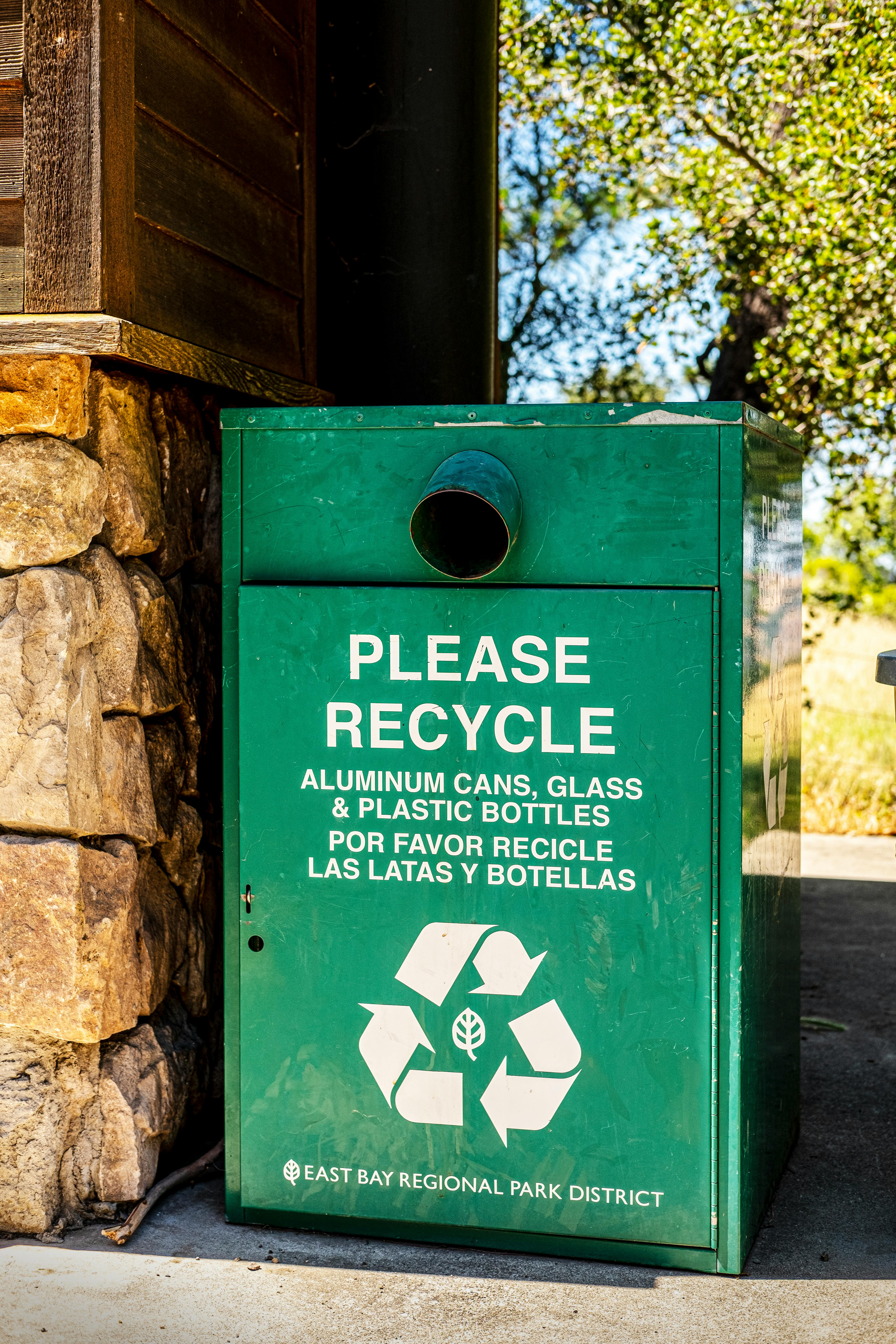 close up photo of green trash bin