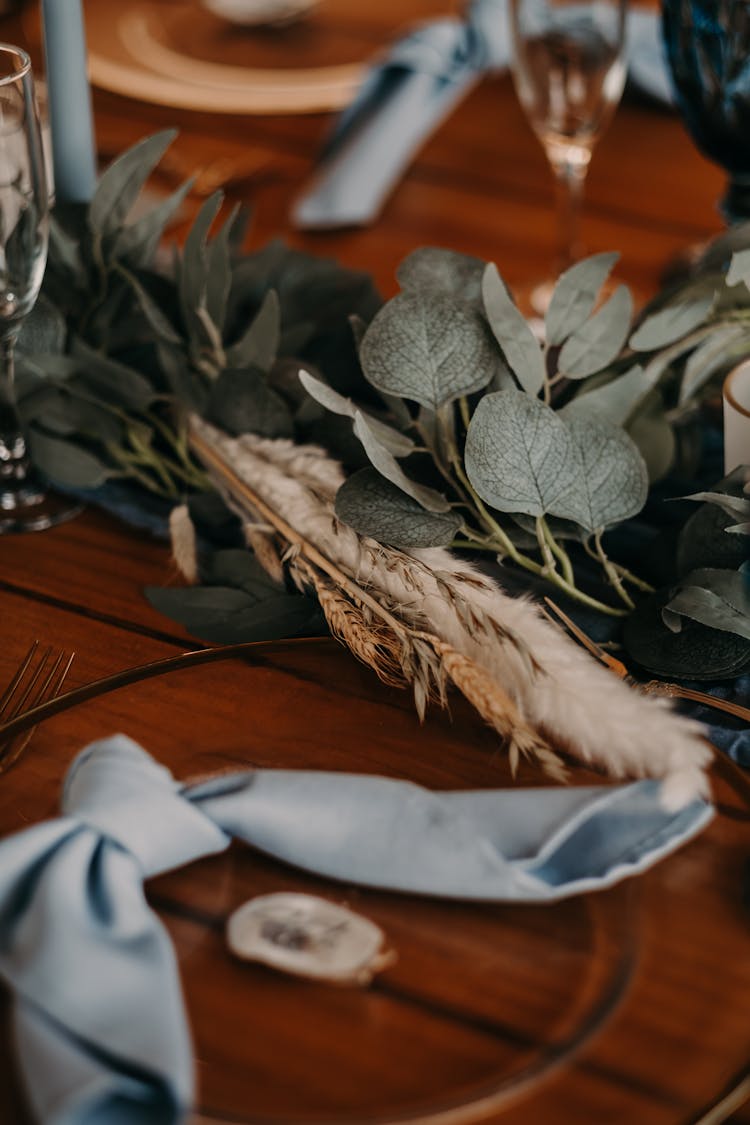 Decorative Bouquet Of Branches Lying On Table