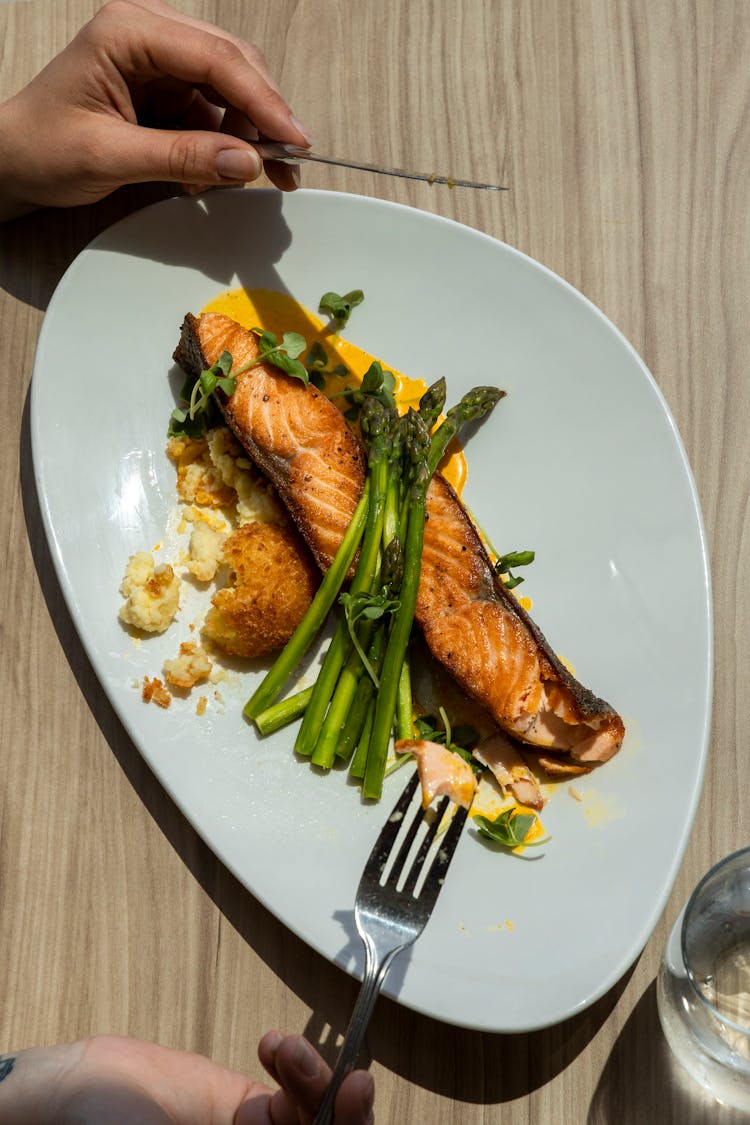 Overhead Shot Of A Seared Salmon Dish